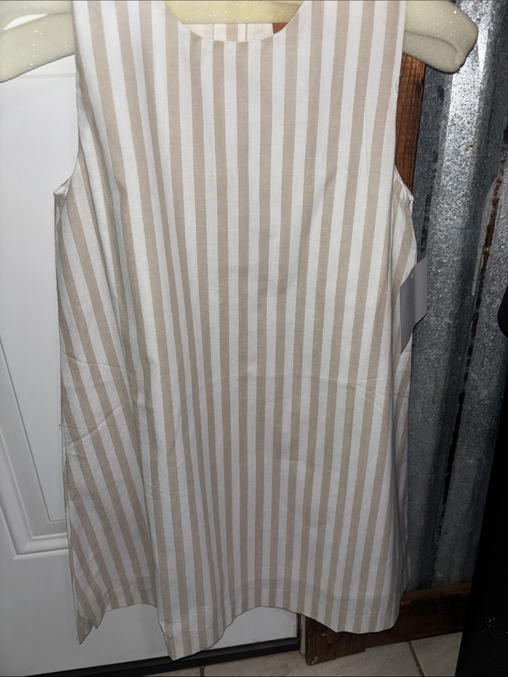 Millie Jay Sleeveless Beige and White Vertical Stripe Dress